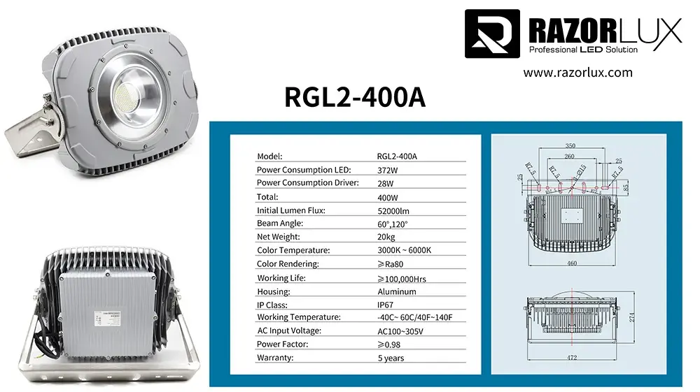 400w flood light technical data